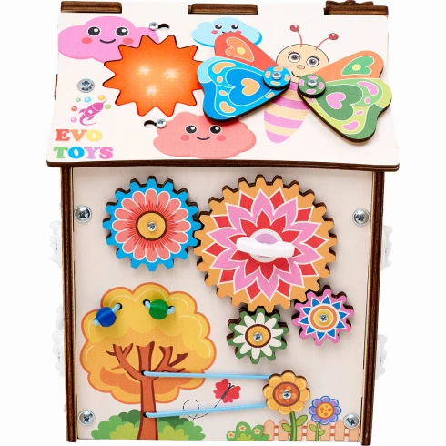 Бизиборд домик развивающий Лето 20х20х25 см со светом