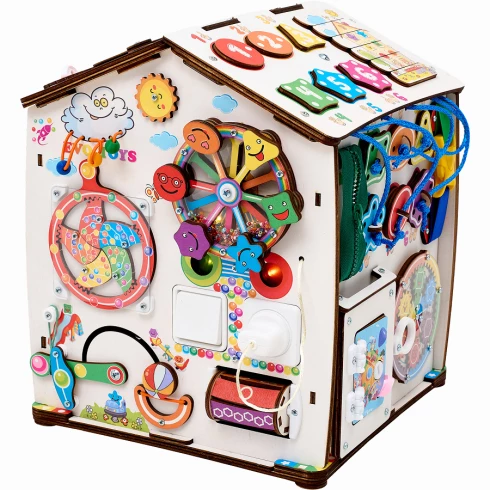 Бизиборд домик развивающий Смайлики на аттракционе со светом