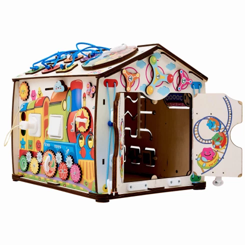 Бизиборд домик Смайлики на паровозике 29х35 см со светом